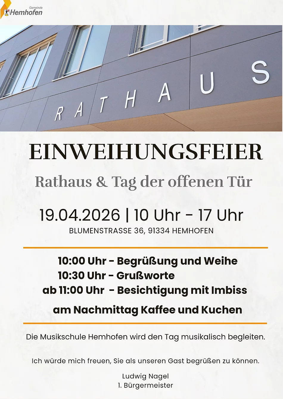 Einladung Einweihungsfeier Rathaus und Tag der offenen Tür