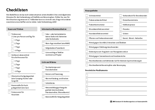 Checklisten Vorsorgen für Krisen und Katastrophen (BKK)